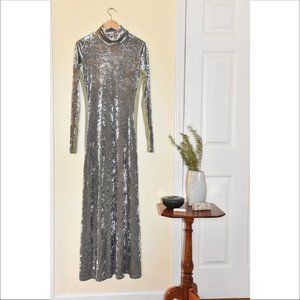 We are HAH Dress to Impress Silver Velvet Maxi Dress *has pockets & thumbholes